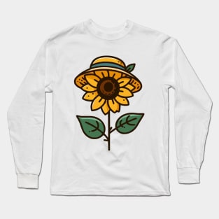 sunflower wearing straw hat Long Sleeve T-Shirt